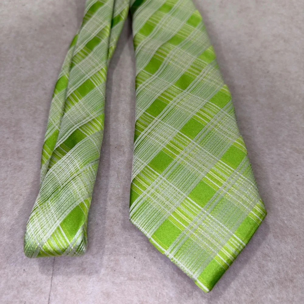 Ted Baker‎ London Mens Lime Green White Plaid Silk Necktie Made in USA 60